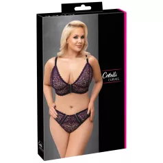   Cottelli Plus Size - permatomas raštuotas liemenėlių komplektas (violetinis)