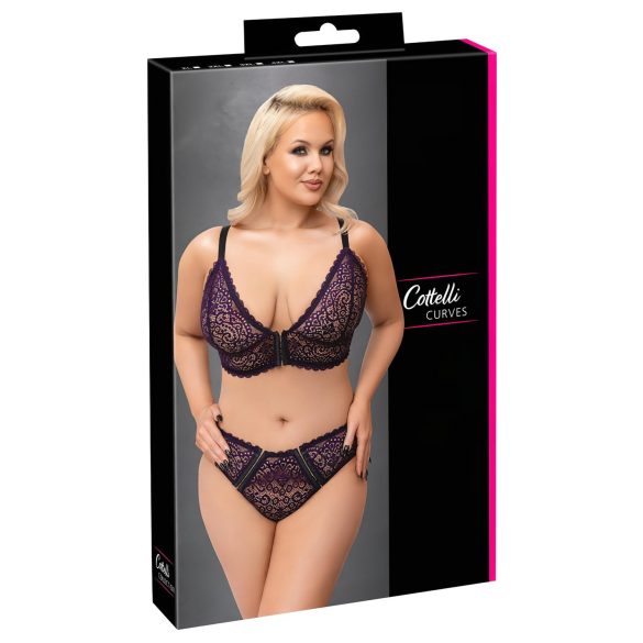 Cottelli Plus Size - permatomas raštuotas liemenėlių komplektas (violetinis)