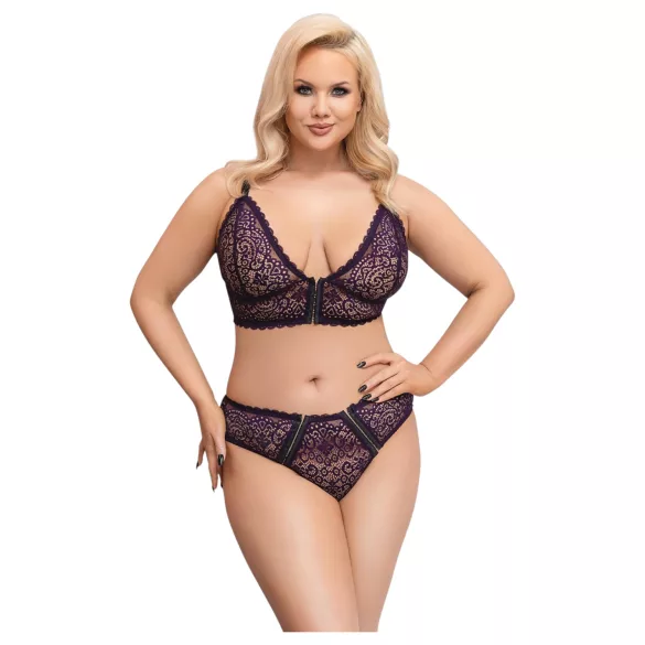 Cottelli Plus Size - permatomas raštuotas liemenėlių komplektas (violetinis)