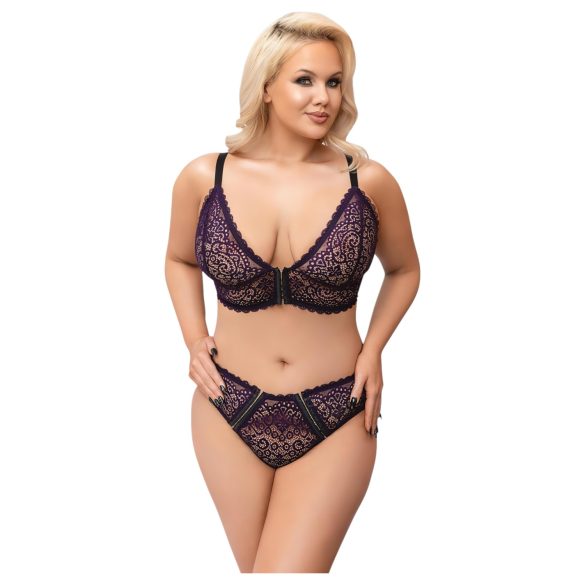 Cottelli Plus Size - permatomas raštuotas liemenėlių komplektas (violetinis)