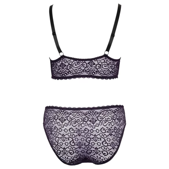 Cottelli Plus Size - permatomas raštuotas liemenėlių komplektas (violetinis)