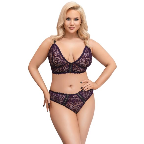 Cottelli Plus Size - permatomas raštuotas liemenėlių komplektas (violetinis) - 2XL