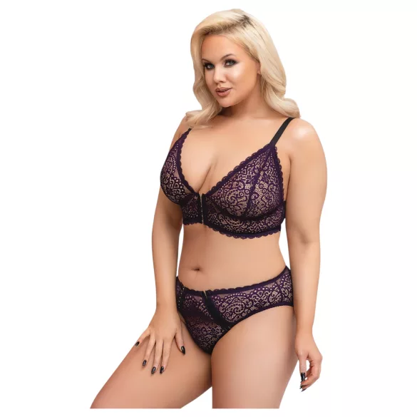 Cottelli Plus Size - permatomas raštuotas liemenėlių komplektas (violetinis) - 2XL