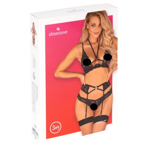 Obsessive Alessya - nėrinių apatinių komplektas (juoda) - M/L