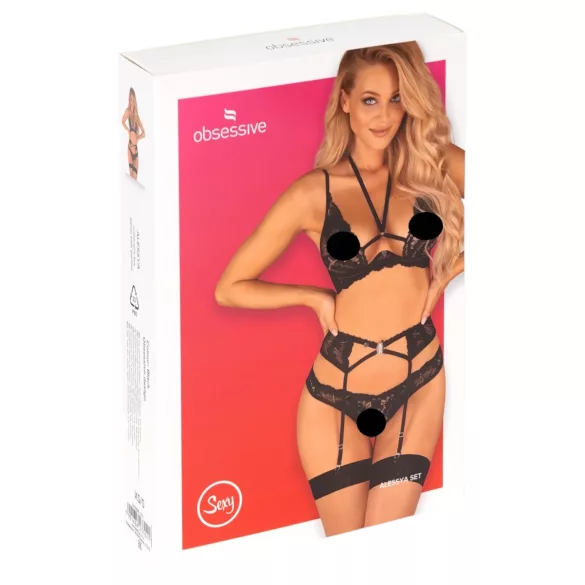 Obsessive Alessya - nėrinių apatinių komplektas (juoda) - M/L