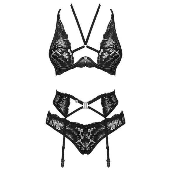 Obsessive Alessya - nėrinių apatinių komplektas (juoda) - M/L