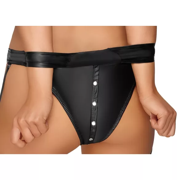 Cottelli Bondage - blizgantis liemenėlių komplektas su antrankiais (juodas)
