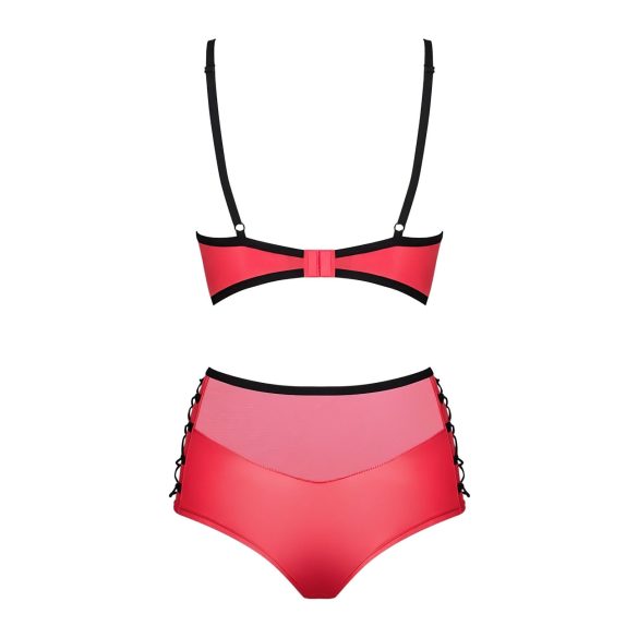 Obsessive Leatheria - odos imitacijos liemenėlės komplektas (raudona) - S/M