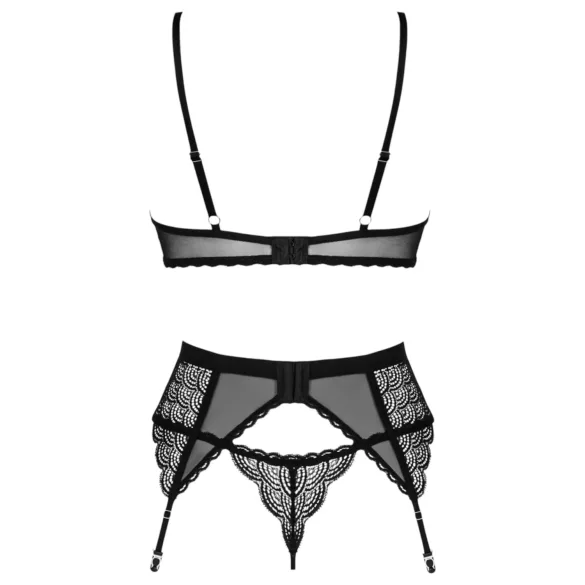 Obsessive Chemeris - liemenėlės rinkinys su prisegamomis kojinėmis (juodas) - M/L