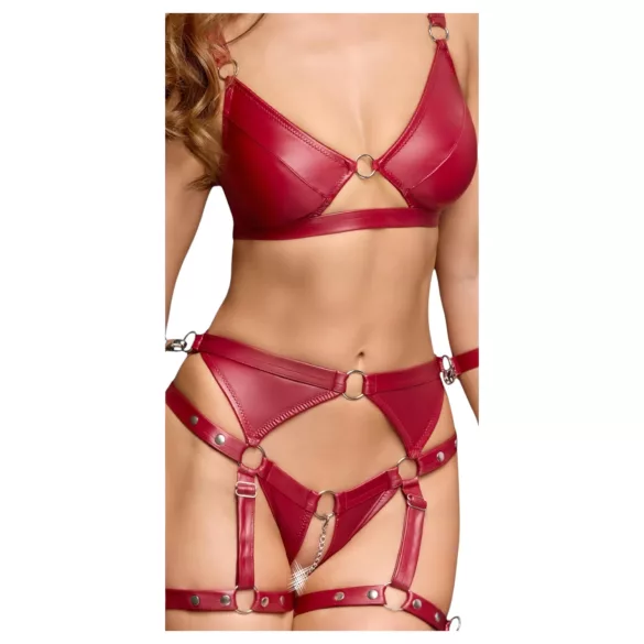 Cottelli Bondage - Blizgantis liemenėlės komplektas ir antrankiai (raudona)