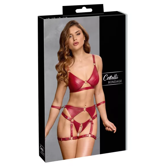 Cottelli Bondage - Blizgantis liemenėlės komplektas ir antrankiai (raudona)