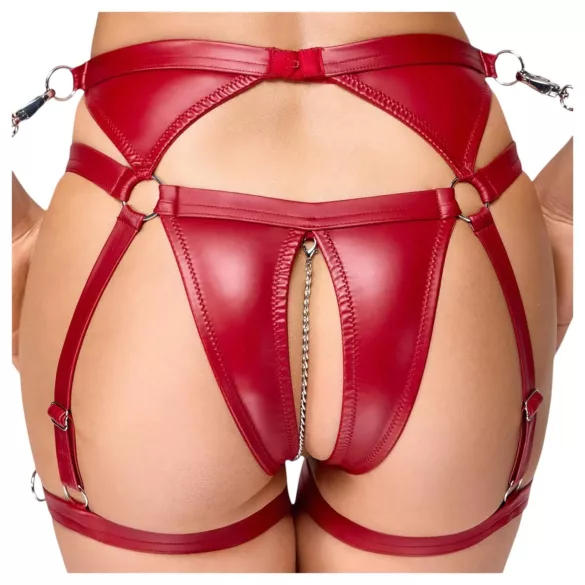 Cottelli Bondage - Blizgantis liemenėlės komplektas ir antrankiai (raudona) - M