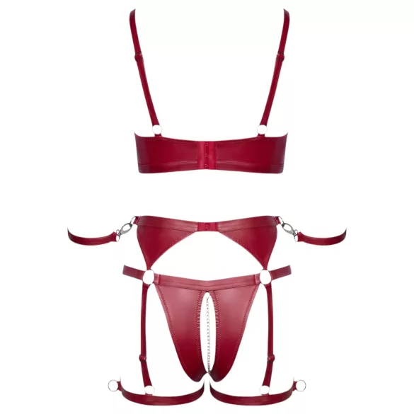 Cottelli Bondage - Blizgantis liemenėlės komplektas ir antrankiai (raudona) - M