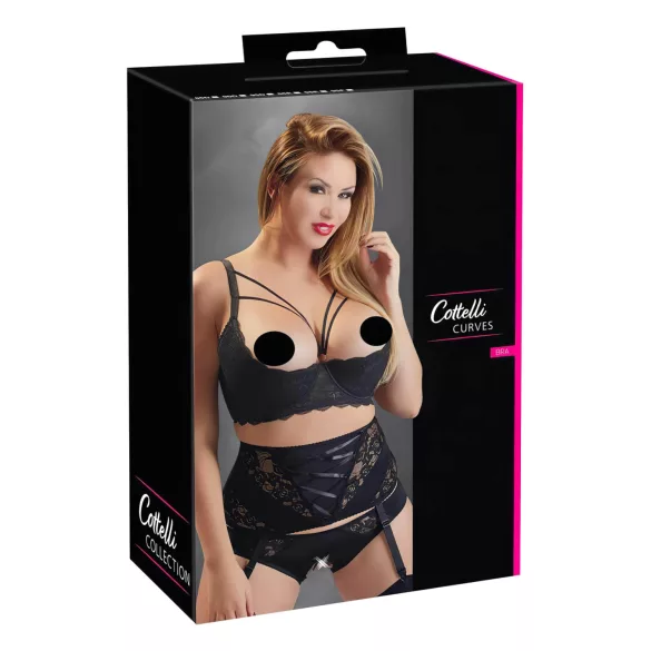 Cottelli Plus Size - atvira liemenėlė su dirželiais ir žiedais - juoda - 95E