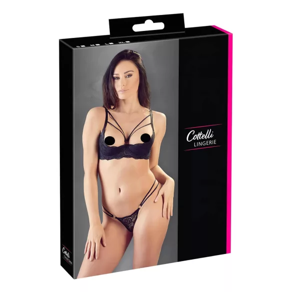 Cottelli - atvira liemenėlė su dirželiais ir žiedais - juoda - tanga - 80B/M