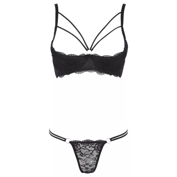 Cottelli - atvira liemenėlė su dirželiais ir žiedais - juoda - tanga - 85B/L