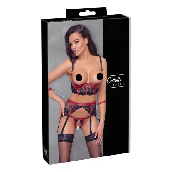 Cottelli Bondage - moteriškas liemenėlės rinkinys su nėriniais - raudonas - L