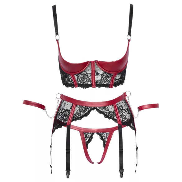 Cottelli Bondage - moteriškas liemenėlės rinkinys su nėriniais - raudonas - XL