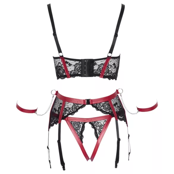 Cottelli Bondage - moteriškas liemenėlės rinkinys su nėriniais - raudonas - XL