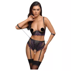   Cottelli Bondage - liemenėlės rinkinys ir rankų antrankiai (juoda-violetinė)