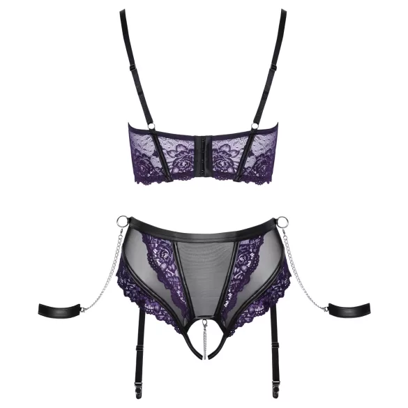 Cottelli Bondage - liemenėlės rinkinys ir rankų antrankiai (juoda-violetinė) - L