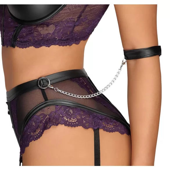Cottelli Bondage - liemenėlės rinkinys ir rankų antrankiai (juoda-violetinė) - XL