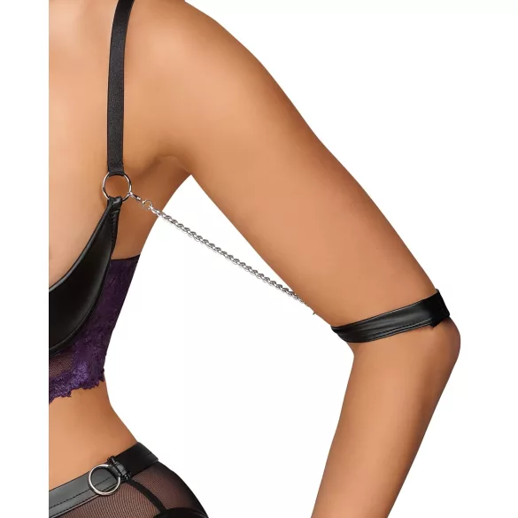 Cottelli Bondage - liemenėlės rinkinys ir rankų antrankiai (juoda-violetinė) - XL
