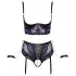 Cottelli Bondage - liemenėlės rinkinys ir rankų antrankiai (juoda-violetinė) - XL