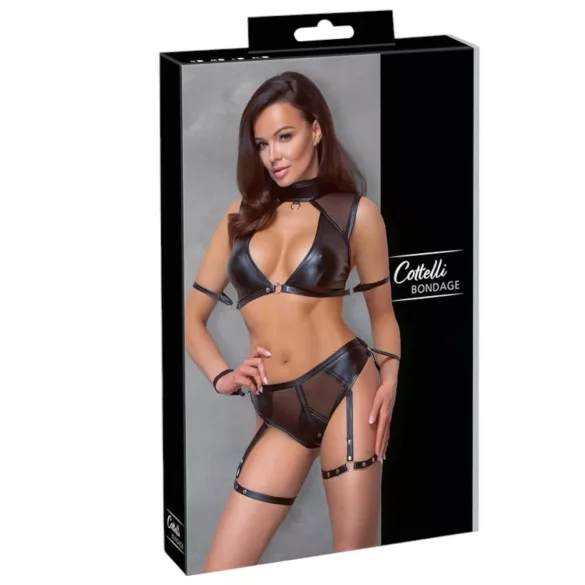 Cottelli Bondage - Liemenėlių rinkinys su tinklinėmis įsiuvomis (juodas) - XL