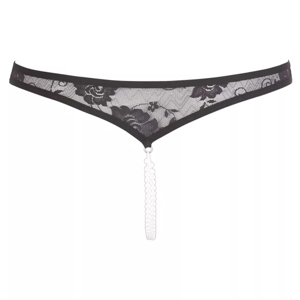 Cottelli - atvira nėriniuota string tanga su perlais - juoda