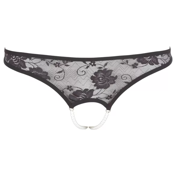 Cottelli - atvira nėriniuota string tanga su perlais - juoda - XL