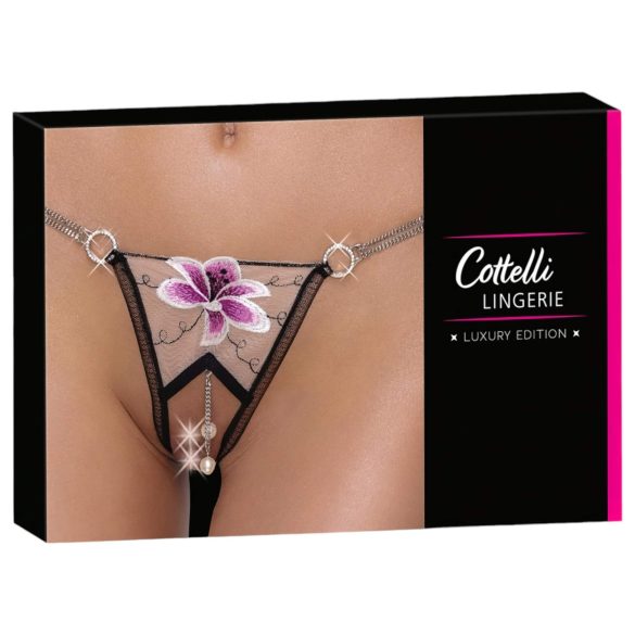 Cottelli - prabangios siuvinėtos lelijos dirželiai (juoda-balta) - M/L