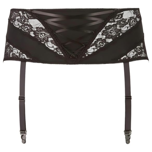 Cottelli Plus Size - prisegamos kojinės su nėriniais ir raišteliais - juodos