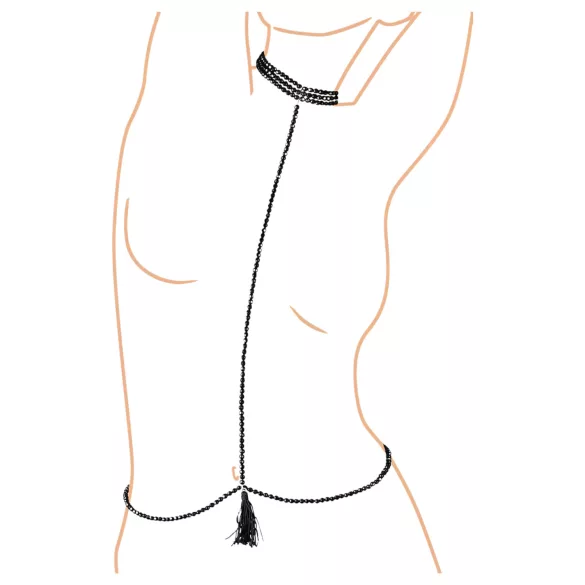 Cottelli - Kūno diržai su perlais ir ant kaklo juostele - juoda
