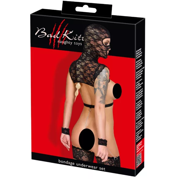 Bad Kitty - nėriniuotas BDSM rinkinys (juodas) - L