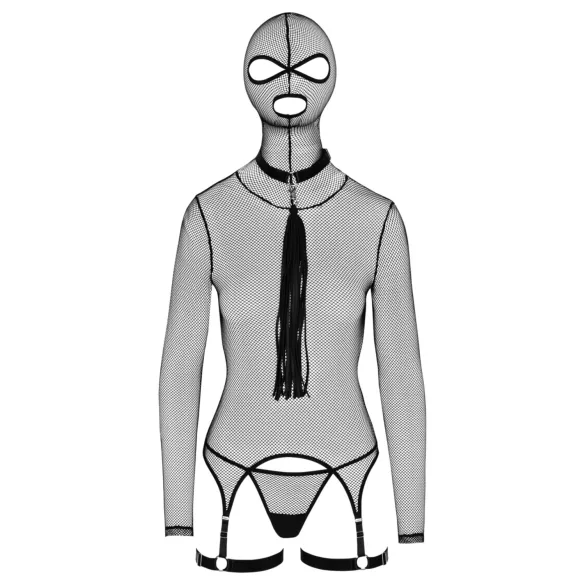 Bad Kitty - BDSM permatomas tinklinis rinkinys su botagu (juodas)