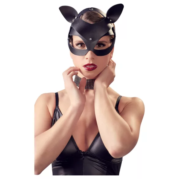 Bad Kitty - dirbtinės odos kaukė su akutėmis - juoda (S-L)