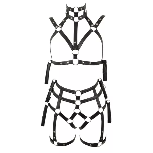 Bad Kitty - bondage kūno diržų liemenėlės komplektas (juoda)