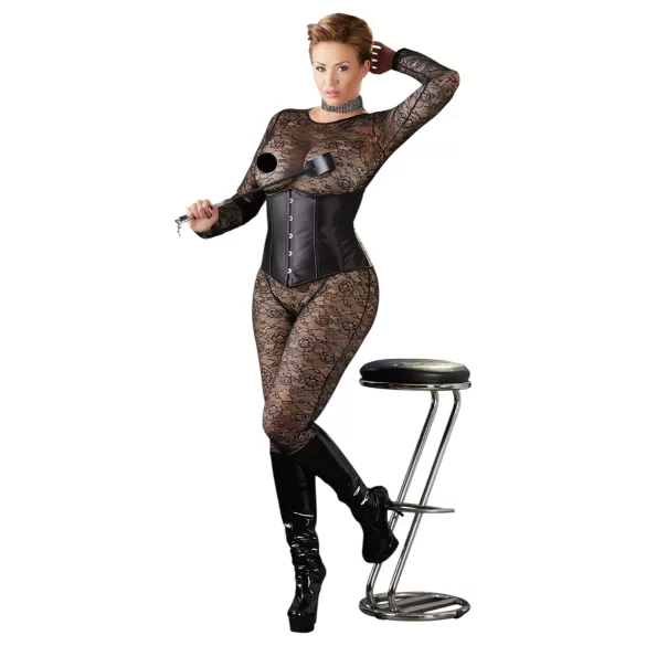 Cottelli Plus Size - satino korsetas - juodas