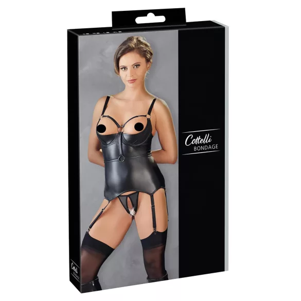 Cottelli Bondage - blizgantis pakeliamasis viršus su rankogaliais (juodas) - XL