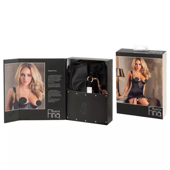 Abierta Fina - blizganti grandinėlė ir stringai (juoda) - 85B/L