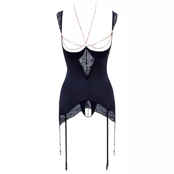 Abierta Fina - blizganti grandinėlė ir stringai (juoda) - 85B/L