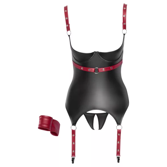 Cottelli Bondage - blizgi liemenėlė atvira krūtine su antkakliu - juoda - L