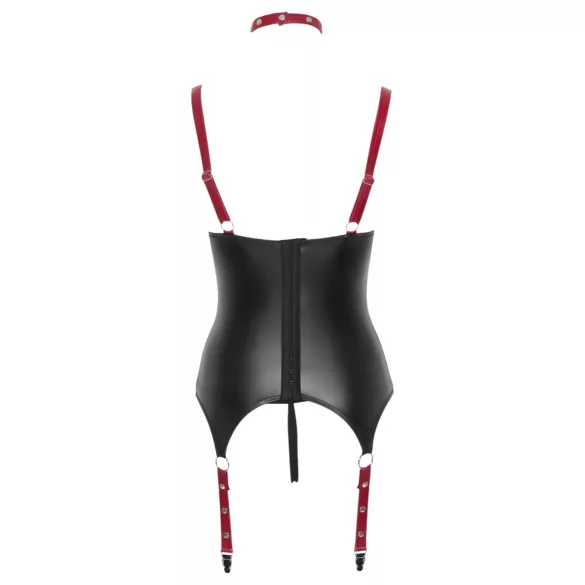 Cottelli Bondage - blizgi liemenėlė atvira krūtine su antkakliu - juoda - L