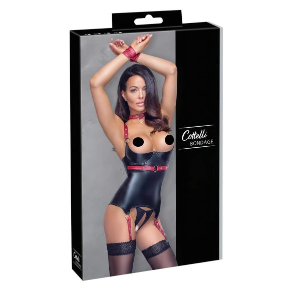 Cottelli Bondage - Blizgantis kėliauogus viršus su antkakliu (juoda) - XL