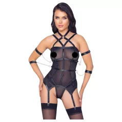   Cottelli Bondage - diržinė liemenėlė, rankų antrankiai ir stringai (juoda) - M