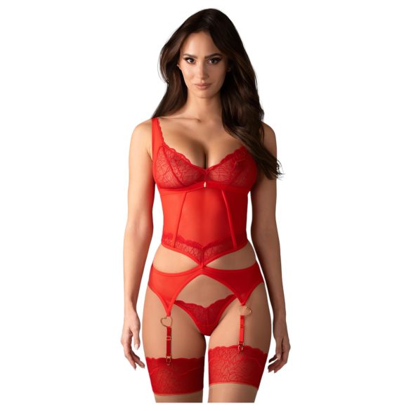 Obsessive Cupide Desir - permatomas nėrinių viršutinis komplektas (raudonas) - L/XL