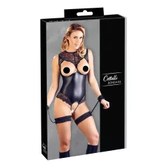   Cottelli Bondage - atvira blizgi bodis su rankų antrankiais - juoda - L