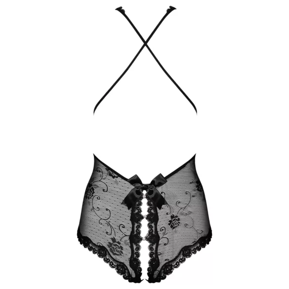 Obsessive Fiorenta - atvira nėriniuota bodis su perlais - juoda - L/XL
