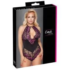   Cottelli Plus Size - kūno kostiumas - gėlėtas raštas - juoda/violetinė - 3XL